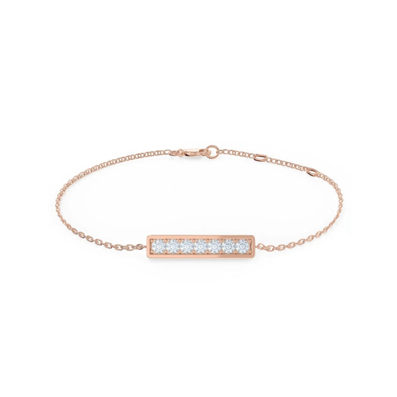 Feminine Lab Grown Diamond Bracelet Bar Shape 18K Rose Gold