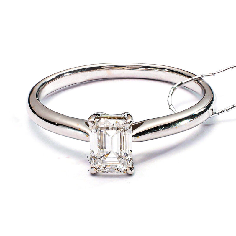 Lab Diamond Ring Emerald D VS1 EX 18K White Gold ZJ028