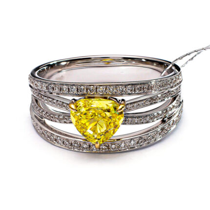 Lab Diamond Ring Round Heart Yellow Stone D-E VS EX 18K White Gold ZJ020