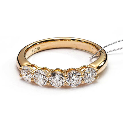 Lab Diamond Ring Round five stone D-E VS EX 18K Yellow Gold ZJ019