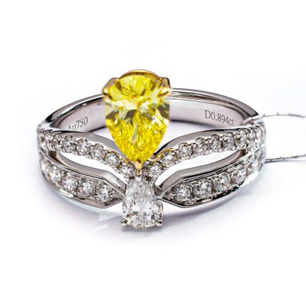 Lab Diamond Ring Yellow Pear D-E VS EX 18K White Gold ZJ012